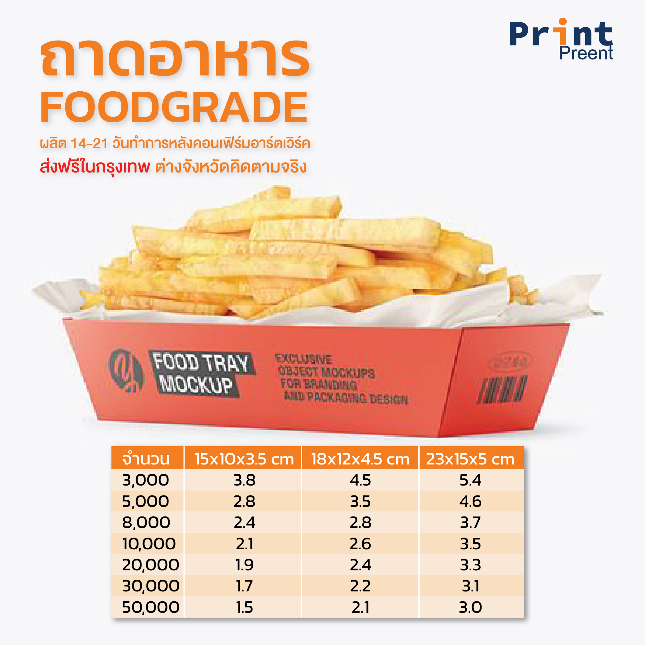 ถาดอาหาร Foodgrade พิมพ์แบรนด์ จาก PrintPreent